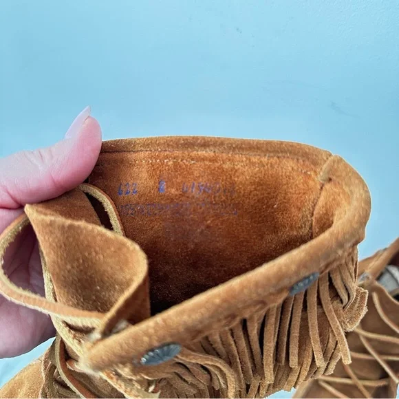 Minnetonka UO Brown Suede Ankle Moccasin Boot Size 8 Native Indian lace up shoe - Picture 9 of 12